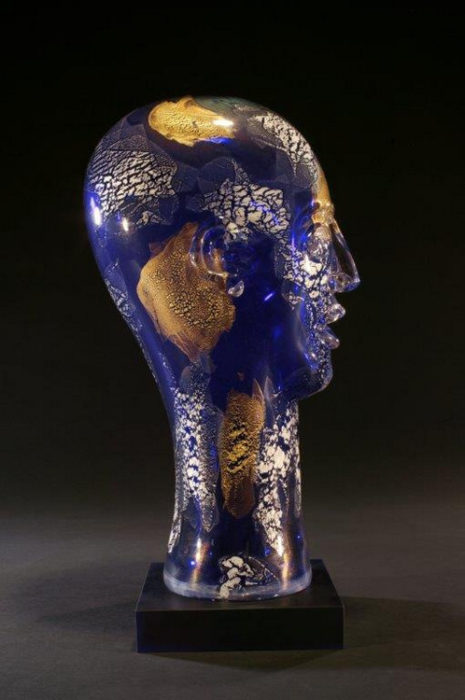 Head as Egg Cobalt Bust with Gold and Silver Leaf