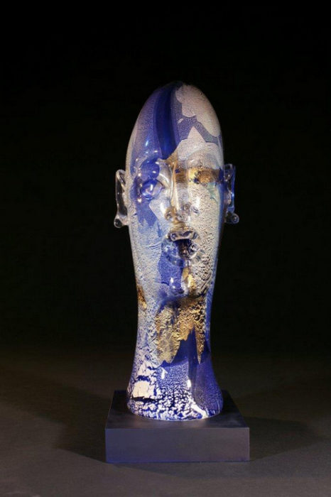 Head as Egg Cobalt Oval Bust with Gold and Silver Leaf